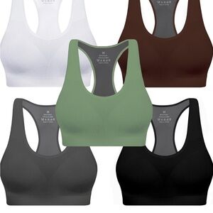 Seamless Racerback Sports Bra - Green, White, Brown, Black, Gray